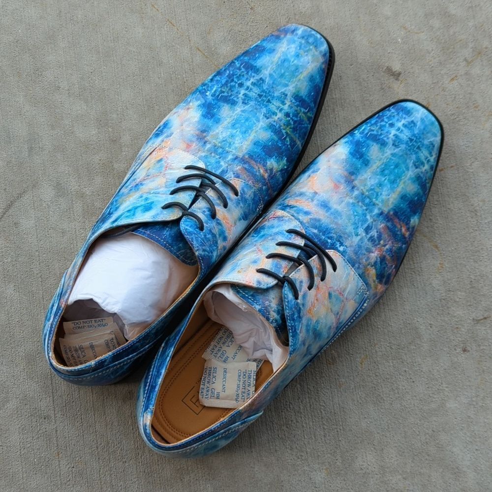 Thatcher Finch Men's Blue‎ Colored Marbled Luxury Dress Shoes Size 9